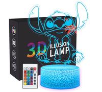 Lilo and Stitch Anime 3D Night Light 16 Colors Changing Remote Cracked Base Control Figure Illusion Led Lamp Christmas Gifts for Boys/Girls/Kids/Fans (ST03)