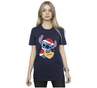 Lilo And Stitch Christmas Love Biscuit Cotton Boyfriend T-Shirt Disney Navy S