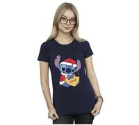 Lilo And Stitch Christmas Love Biscuit Cotton T-Shirt Disney Navy XXL