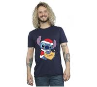 Lilo And Stitch Christmas Love Biscuit T-Shirt Disney Navy XXL