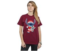 Lilo And Stitch Stitch Christmas Cotton Boyfriend T-Shirt Disney Burgundy XXL