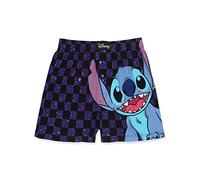 Lilo & Stitch Galaxy Check Mens Cotton Jersey Button Fly Boxer Lounge Shorts (Small, Navy)