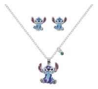 Lilo & Stitch Girls Blue Crystal Charm Stitch Pendant Necklace and Stud Earring Set