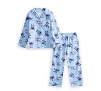 Disney Lilo & Stitch Girls Blue Long Sleeve Long Leg Pyjama Set | Lilo & Angel Character Nightwear | Button Collar PJs for Sleeping & Lounging Merch - 10-11 Years