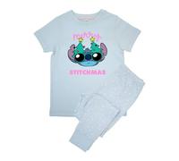Lilo & Stitch Girl's Merry Stitchmas Cotton Short-Sleeved Long Pyjama Set in Baby Blue | Size: 6-7 Years Lilo & Stitch Baby Blue 6-7 Years