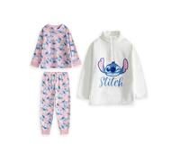Lilo & Stitch Girls Pink Character Long Sleeve Long Leg Pyjama and Jumper 3 Piece Set - 7-8 Years