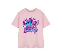 Disney Lilo & Stitch Girls T-Shirt | Kids Love Short Sleeve Graphic Tee in Pink | Cute Cartoon Character Apparel Angel Alien | Comfortable Cotton Top for Children & Teens | Movie Merchandise Gift