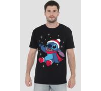 Lilo & Stitch Men's Christmas Snowflakes T-Shirt Black | Size: Large Lilo & Stitch Black L