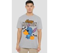 Lilo & Stitch Men's Happy Halloween T-Shirt Grey | Size: Small Lilo & Stitch Grey S