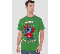 Lilo & Stitch Men's Merry Stitchmas Christmas Sweater T-Shirt Green | Size: Small Lilo & Stitch Green S