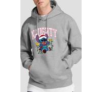 Lilo & Stitch Men's Naughty Stitch Christmas Lights Hoodie Light Grey | Size: Large Lilo & Stitch Light Grey L