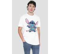 Lilo & Stitch Men's Tangled Christmas Lights Sketch T-Shirt White | Size: 2XL Lilo & Stitch White 2XL
