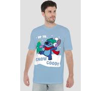 Lilo & Stitch Men's Up To Snow Good At Christmas T-Shirt Light Blue | Size: 2XL Lilo & Stitch Light Blue 2XL