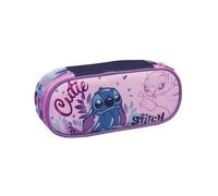 Lilo & Stitch Round Plus 2Cut School Pencil Case, Multicoloured, Monozip School Pencil Case with Internal Organizer, Elastic Loops - School Backpack Accessories - Pencil Case for Girls,