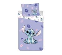 Lilo & Stitch Single Duvet Cover Set EU Size Cotton Children's Flowers Purple