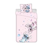 Lilo & Stitch Single Size Bedding Set | Duvet Cover 140×200 cm + Pillowcase 50×70 cm | 100% Cotton | Soft, Reversible & Breathable Bed Linen | Colorful Disney Cotton Bed Set with Zipper Closure