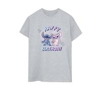 Lilo & Stitch Women's Boyfriend Happy Birthday T-Shirt in Grey | Size: Small Lilo & Stitch Grey S