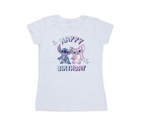Lilo & Stitch Women's Cotton Happy Birthday T-Shirt in White | Size: Small Lilo & Stitch White S