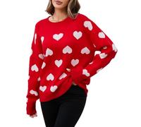 LILTWIST Women Red Valentines Heart Embroidery Pullover Sweaters Cute Love Print Long Sleeve Crew Neck Drop Shoulder Loose Fall Winter Knitted Sweatshirts Cozy Lightweight Holiday Streetwear Y2k