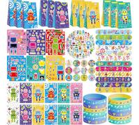 Lilwemen Robot Party Favors - Robot Theme Birthday Party Supplies Decorations, Gift Bags, Slap Bracelets, Rubber Bracelets, Stickers, Button Pin, DIY Stickers for Boys Girls Kids Party Favor