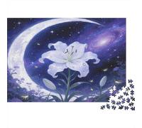 Lily 1000-piece Jigsaw Puzzles Cardboard Family Adults Teens White Lily Crescent Kids Educational Mental Stimulation Cognitive Development Indoor Group Activity 52x38cm/1000pcs