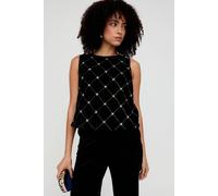 Lily And Lionel Chiva Beaded Velvet Top In Black Black
