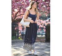 Lily and Lionel Cora Sleeveless Jersey Bodice Embroidered Midi Dress In Navy - 14