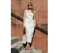 Lily and Lionel Lily Spaghetti Strap Ribbon Work Midi Dress In Cream - 10