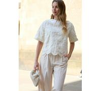 Lily and Lionel Lotus Ribbon Work Scallop Hem Top In Cream - 10