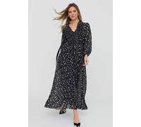 Lily And Lionel Margot Ruffle Neck Spot Print Maxi Dress In Black Black 8