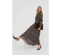 Lily and Lionel Women's Margot Ruffle Neck Mini Leopard Print Maxi Dress In Brown | Size: 10 Lily and Lionel Brown 10