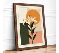 Lily and Rising Sun Botanical Framed Wall Art Print A1 (84.1×59.4cm) Walnut, Wall Decor for Living Room, Bedroom, Office & Home, Ready to Hang, Art Gift