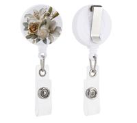 Lily and Rose Floral White Gold Sage Green Retractable Badge Holder Reel Clip ID Card Holder for Doctor Nurse Student Office Worker