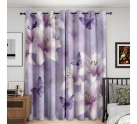 Lily Blackout Curtains, 72 Drop, Purple Floral Butterfly Printed Curtains for Living Room, Bedroom, Eyelet Drapes for Window Home Decor, 66x72 Inch 2 Panels (588-Q)