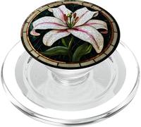 Lily Bloom Elegant Round Floral Artwork PopSockets PopGrip for MagSafe