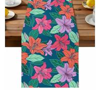 Lily Blooms Table Runner, Pink Flower Vintage Romantic Floral Vines Green Leaf Cotton and Table Linen Runner for Kitchen Dining Home Decor for Party Festival Holiday Decoration Gift 13x48in