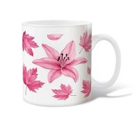Lily Ceramic Coffee Mug, Fall Floral Maple Leaf Petal Fall Peach Novelty Hot Chocolate Mug with Handle Gift for Friends Family Coworkers Teachers Couples Employees 11 Oz