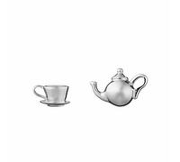 Lily Charmed Silver Teapot and Teacup Stud Earrings SESTTM - Timeless Design - Sterling Silver