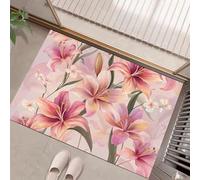Lily Door Mats 50 X 80 Cm, Washable Indoor Doormat Tpr Non-Slip, Dirt Trapper Front Door Mat Inside, French Style Super Absorbent Entrance Rug For Entryway, Pets And Dogs - Pink