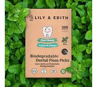 LILY & EDITH Biodegradable Dental Floss Picks for Adults and Kids 300 Count, Fluoride Free, Plant Based Straw Wheat Material, Zero Waste Package, Break Resistant (Min.