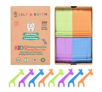 LILY & EDITH Biodegradable Floss Picks for Kids 200 Pack Fluoride Free Vegetable Material Fun Animal Silk Sticks Ultra Sturdy Thread No Waste Package (Tasteless)