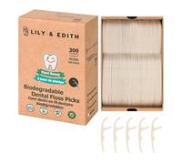 LILY & EDITH Eco-Friendly Dental Floss Picks for Adults and Kids 300 Counts | Fluoride-Free | Biodegradable PLA & PBA Handle | Ultra Sturdy Thread | 100% Compostable Packaging (Unflavored)
