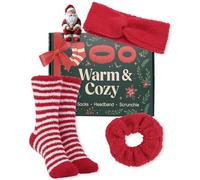 Lily England Cosy Christmas Gifts for Her - Self-Care Stocking Fillers for Women & Teenage Girls, Fluffy Socks, Soft Headband, & a Scrunchie, Red