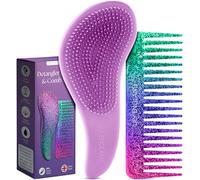Lily England Detangle Hair Brush & Wide Tooth Comb Set - Lightweight Detangler for Women, Kids & Toddlers with Flexible Bristles - Detangling Comb & Hairbrush Kit for All Hair Types, Purple