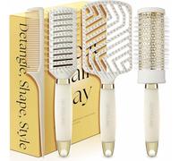 Lily England Hair Brush Set for Women - 7 Piece Professional Styling Collection - Premium Hair Care Gift Set - Elegant Teenage Girls Gift for All Types - Beige & Gold Colour