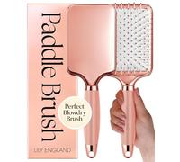 Lily England Professional Brush for All Hair Types - Flat Brush for Drying, Detangling and Straightening - Non-Slip Gel Handle, Rose-White Gold