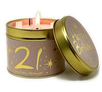 Lily Flame Happy Birthday 21st Scented Candle Tin - A Warm, Sweet Powdery Scent with Gold on Powder Pink - Cruelty Free and Vegan Friendly