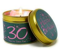 Lily Flame Happy Birthday 30th Scented Candle Tin - Sparkling Deep Pink on Teal with a Sweet Floral Scent - Cruelty Free and Vegan Friendly