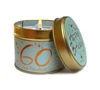 Lily Flame 'Happy Birthday 60' Tin Candle - Elegant Gold on Sparkling White with Refined, Sweet Floral, Powdery Scent - Cruelty Free and Vegan Friendly