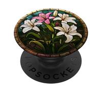 Lily Flower Bloom Round Botanical Art Design PopSockets Adhesive PopGrip